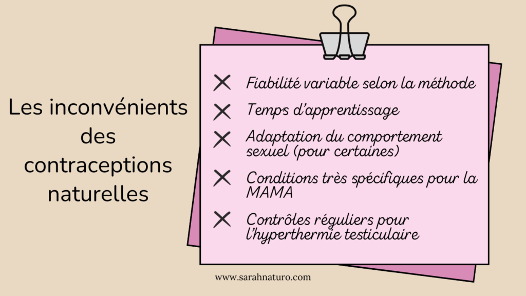 Tableau comparatif des inconvénients des méthodes de contraception naturelle