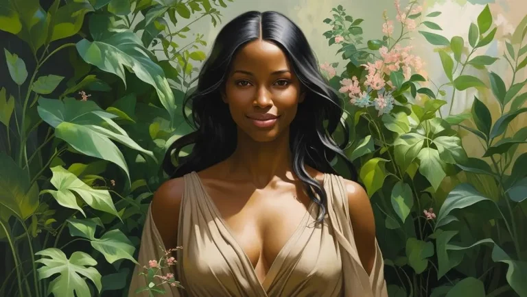 Femme entourée de plantes utilisées en contraception naturelle