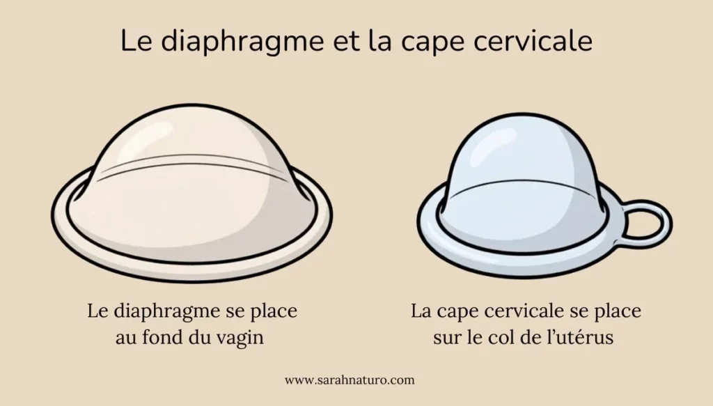 Modèles d'un diaphragme et d'une cape cervicale qui bloquent l'accès aux spermatozoïdes pour atteindre le col de l’utérus